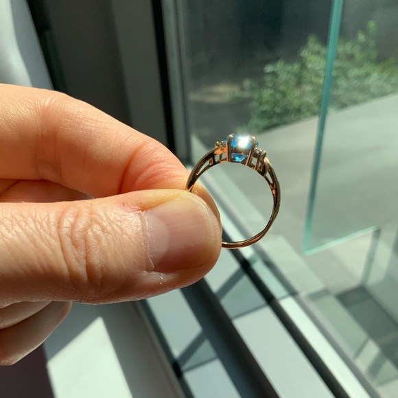 2.25 ct oval 💎 blue topaz w diamonds gold ring - Picture 8 of 15